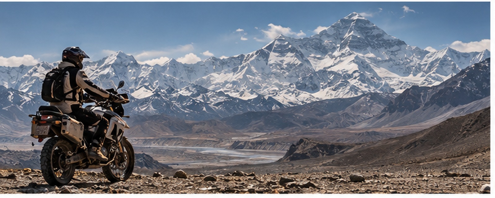 Rider in a high Himalayan landscape